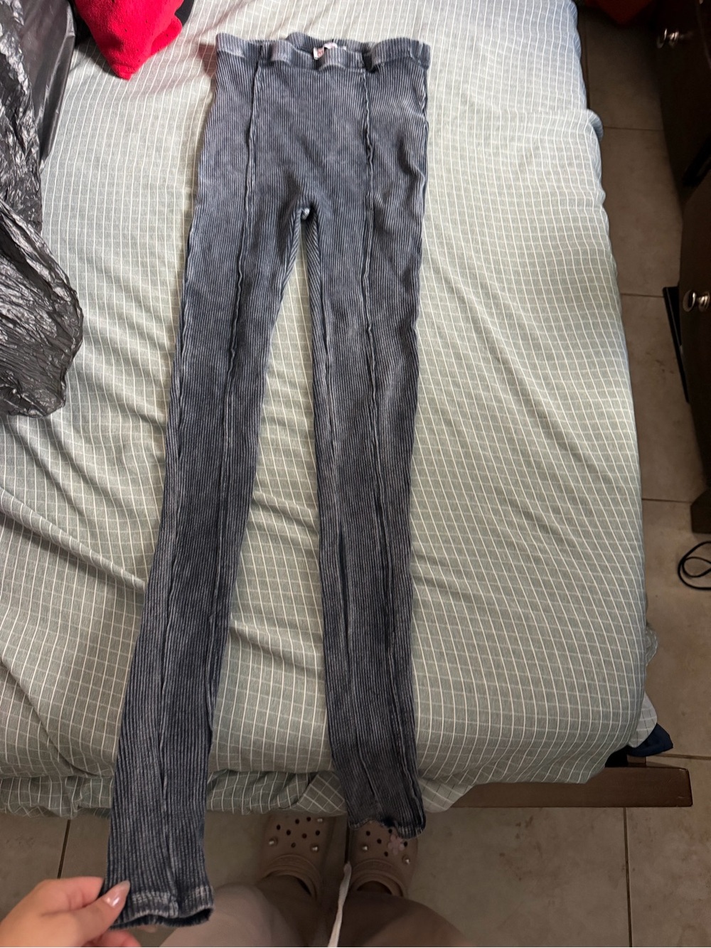 Women’s Ribbed High-Waist leggings- Gray
